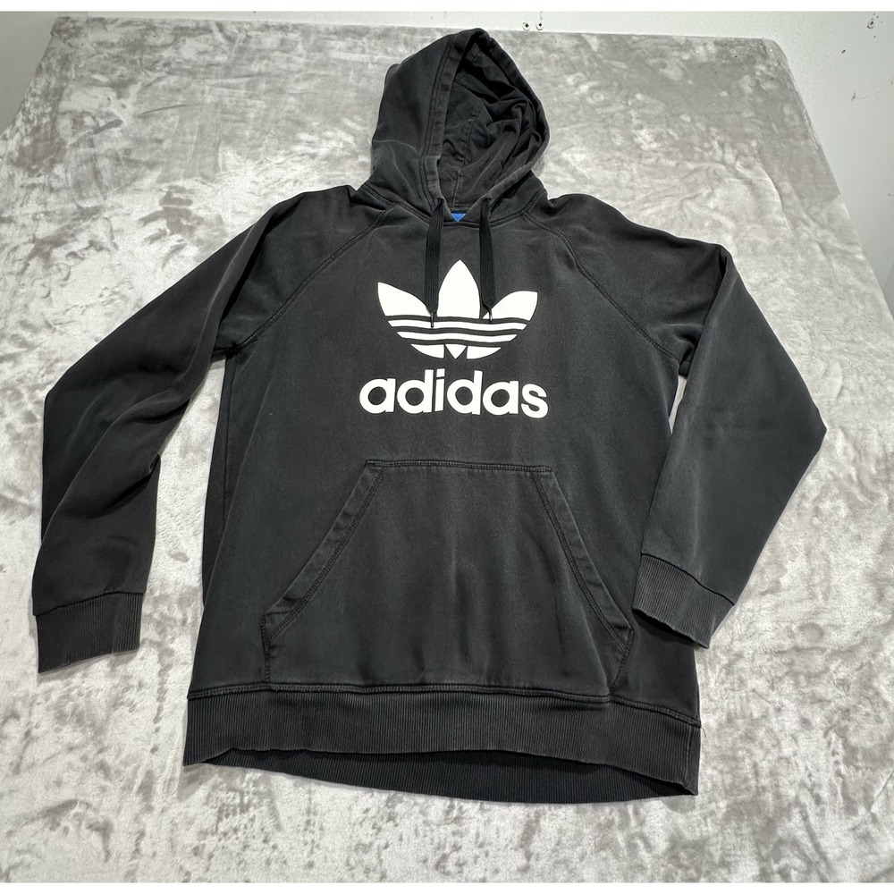 Adidas Men's Size Large Black‎ Hoodie Logo Pullover Pocket Drawstring EUC